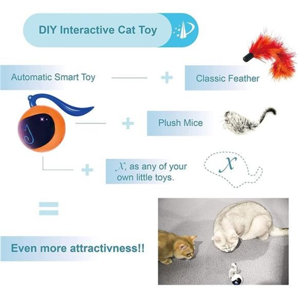 Cat Toy, Automatic Moving Ball Bundle Classic Mice + Feather Kitten Toys in Pack - Picture 4 of 6
